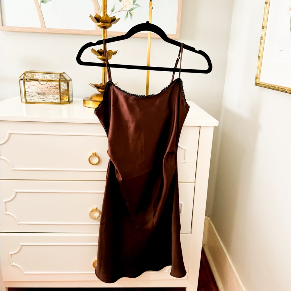 ZARA CHOCOLATE BROWN BOW MINI DRESS
